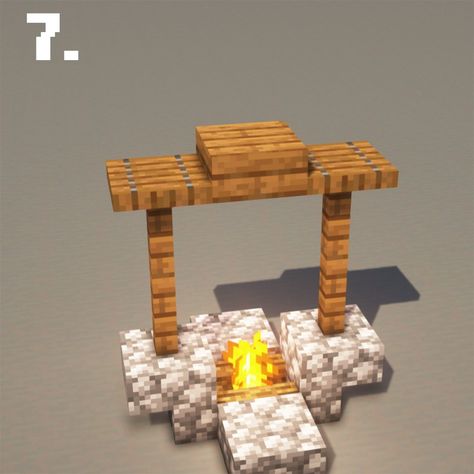 Campfire Cauldron – Build It Build A Campfire, Minecraft Materials, Birch Logs, Oak Stairs, Oak Logs, Stone Stairs, Oak Planks, Minecraft Creations, Oak Doors