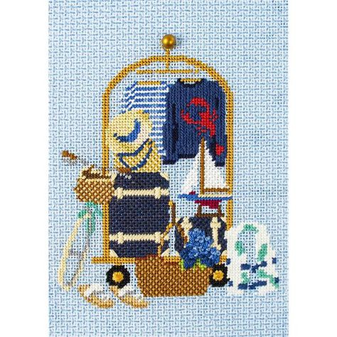 Nantucket Luggage Cart | Needlepoint.Com Fun Needlepoint, Stitch Guide, Cute Cross Stitch, Needlepoint Patterns, Needlepoint Kits, Printed Canvas, Needlepoint Canvases, Art Journal Inspiration, Knitting Stitches