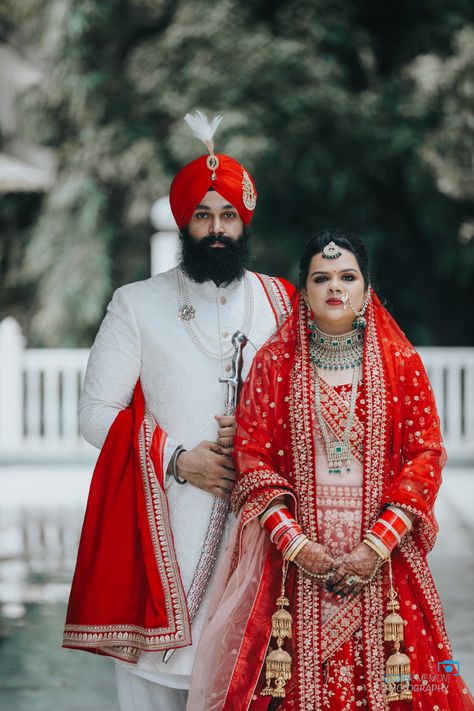 Sikh Wedding. . Location: Gurudwara Gurunanak Darbar, Camp, Pune. . Sherwani by Gulam Ali (Stile), Pune. Lehanga by Maharani, Pune. . #Wedding #IndianWedding #Sherwani #Lehanga #Outfit #Fashion Anand Karaj, Wedding Location, Sikh Wedding, Wedding Prep, Pune, Indian Wedding, Victorian Dress, Photography, Quick Saves