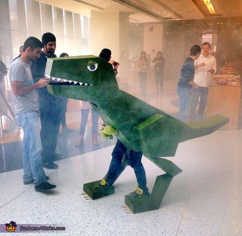 Diy Voodoo Doll Costume, Comic Book Costumes, Rex Costume, 2015 Halloween Costumes, Cardboard Costume, Dino Costume, T Rex Costume, Green Spray Paint, Toy Story Costumes