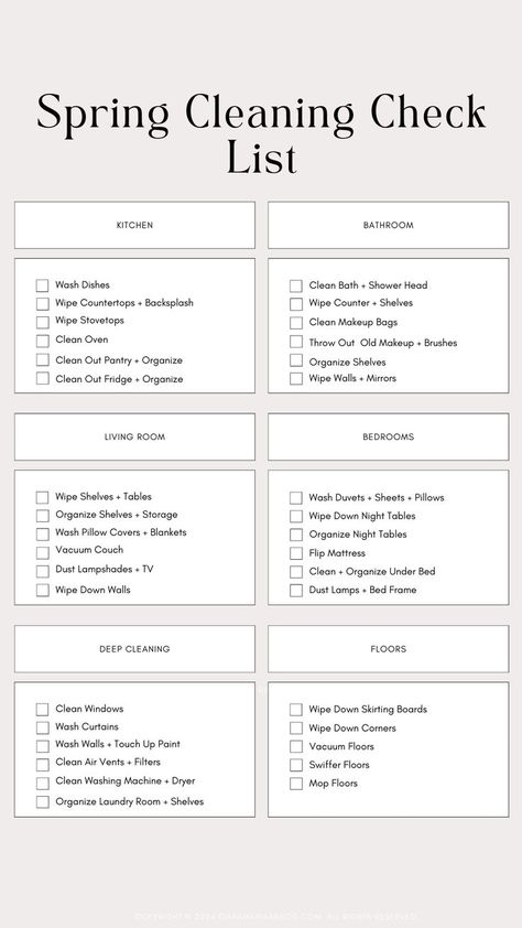 spring clean, spring cleaning checklist, free spring cleaning checklist Spring Cleaning To Do List, Clean Apartment Checklist, Deep Clean Apartment Checklist, Spring Cleaning Checklist Apartment, Basic Cleaning Checklist, Apartment Cleaning Checklist, Spring Cleaning Calendar, Cleaning Lists, Spring Cleaning List