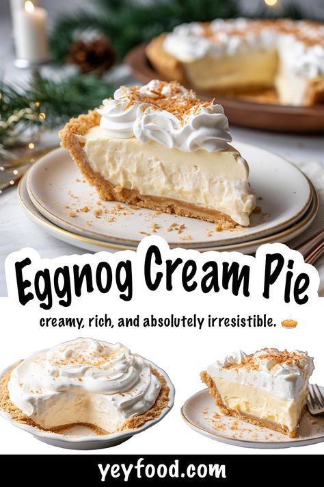 Yeyfood.com: Recipes, cooking tips, and kitchen hacks for home cooks of all levels Eggnog Cream Pie, Pudding Banana Bread, Eggnog Pie, Pudding Banana, Hacks For Home, Eggnog Recipe, Cream Pie Recipes, Egg Nog, Homemade Whipped Cream