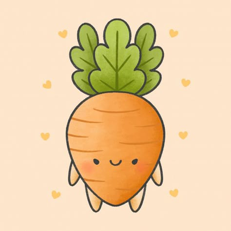 Cute carrot cartoon hand drawn style Pre... | Premium Vector #Freepik #vector #food #hand #leaf #nature Carrot Cartoon, Cute Carrot, Premium Vector, Hand Drawn