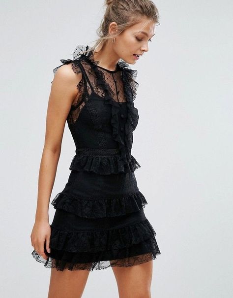 Mini Black Lace Dress, Alice Movie, Adele Singer, Skating Couple, Romantic Clothes, Spooky Chic, Freakum Dress, Frill Mini Dress, Embellished Cocktail Dress