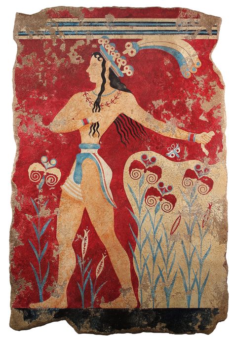 Greek Fresco, Ancient Crete, Knossos Palace, Roman Painting, Minoan Art, Mediterranean Art, Wearing A Crown, Ancient Greek Art, Art Premier