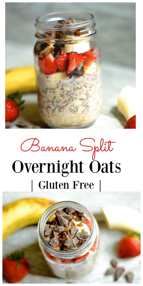 Easy and delicious breakfast for a busy morning! Refined sugar free, gluten-free, and kid friendly! Banana Split Overnight Oats, Oats In A Jar, Blended Oats, Overnight Oats Recipe Easy, Easy Oatmeal Recipes, Portable Breakfast, Overnight Oats In A Jar, Night Oats, Best Overnight Oats Recipe