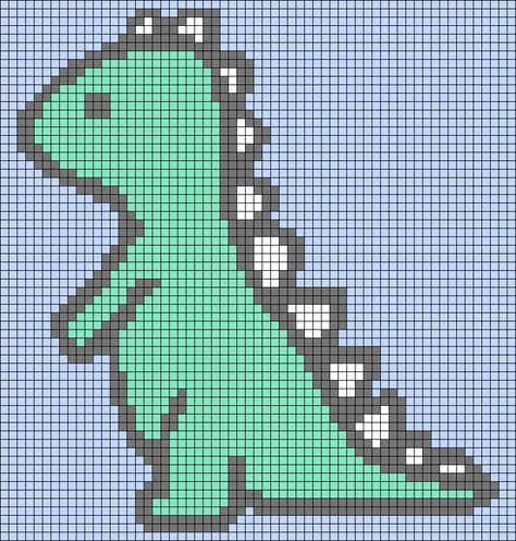 Crochet Dinosaur Graph, Tapestry Crochet Dinosaur Pattern, Dinosaur Crochet Grid, Dinosaur Tapestry Crochet, Dinosaur Grid Pattern, Alpha Patterns Dinosaur, Dinosaur Alpha Pattern, Pixel Crochet Pattern Free, Pixel Art Dinosaur