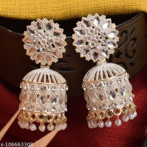 white jhumka earrings image White Jhumka, Instagram Emoji, Jhumka Earrings, Fashion Store, Off White, White, Quick Saves, Instagram, Color