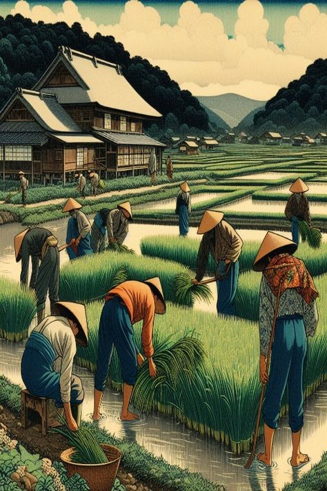 Rice Paddy Laborers Check more at https://qomart.com/rice-paddy-laborers/ Rice Paddy Fields, Rice Paddy, Asian Painting, Beautiful Hotels, Exhibition Design, Rice, Collage, Design