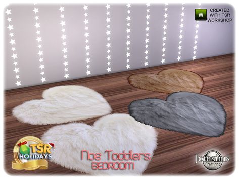 jomsims' Holiday Wonderland noe toddlers bedroom faux fur rug Toddler Bedroom Wall, Toddlers Bedroom, Sims 4 Cc Furniture Living Rooms, Mod Furniture, Sims 4 Bedroom, Fur Carpet, Sims 4 Toddler, Faux Fur Rug, Sims 4 Cc Packs