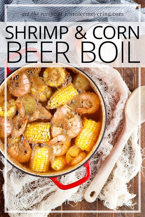 Shrimp Beer Boil - Quick and easy shrimp boil combines potatoes, corn and shrimp with cajun seasoning to create a delicious one pot meal. Easy Shrimp Boil, Easy Main Dishes, Boiled Food, Shrimp Boil, One Pot Meal, Easy Shrimp, Beer Recipes, Cajun Seasoning, One Pot Meals