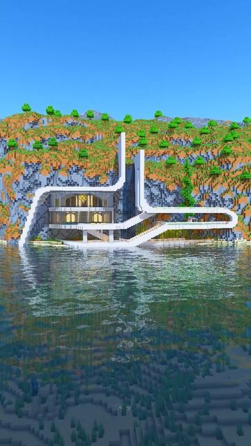 Charliecustard on Instagram: "Want this to be your base? Read below 👇 This build is called Modern Cliff Mansion, it includes these downloads: Java Edition World ➡️ Java is on PC and Mac Bedrock Edition World ➡️ Console, phone, tablet and windows 10 Schematic File ➡️ Use with mods (litematica) to re-build and import the build into your world You can find all these files and tutorials on how to import the files via the link in my bio, my private survival server (for Bedrock and Java) can be found there too! Follow me for more building inspiration 💙 #minecraft#charliecustardbuilds" Minecraft Modded Base, Cliff Base Minecraft, Minecraft Cliff Base, Minecraft Cliff, Cliff Mansion, Mansion Minecraft, Minecraft Farm, Building Inspiration, Minecraft Ideas