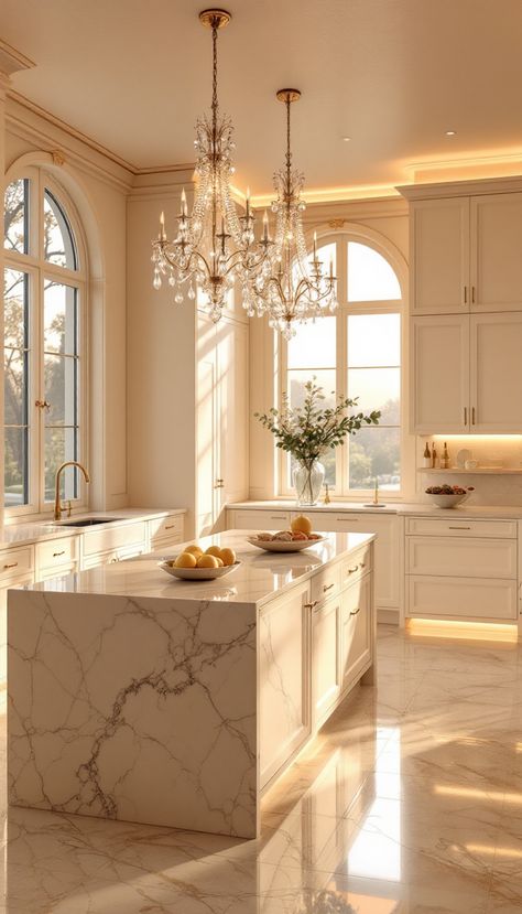 Hollywood Glam Kitchen, Ethereal Kitchen, Mansion Interior Kitchen, Old Money Kitchen, Modern Old Money, Kitchen Ceilings, Modern Mansion Interior, Kitchen Ceiling Design, Glam Kitchen