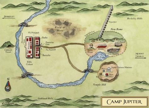 Once again...another map, this time of Rick Riordan's mirror image of Camp Halfblood for the Romans, Camp Jupiter... Zio Rick, Circus Maximus, Camp Jupiter, The Kane Chronicles, Frank Zhang, Dam Percy Jackson, Percy Jackson Series, Roman Gods, Seaweed Brain