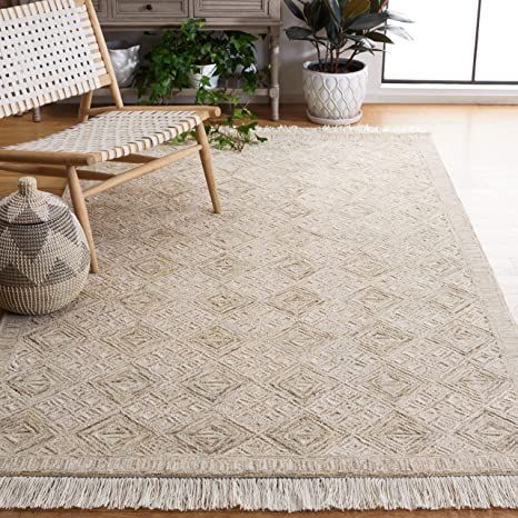 SAFAlearance Vintage Geometric Bokhara Oriental Area Rug 4x6 Hand-Knotted Wool Carpet (3' 9'' x 6' 3'')VIEH Ikat Collection IKT803B Handmade Geometric Fringe Premium Wool Living Room Dining Bedroom Area Rug, 8' x 10', Ivory/SageC Light Beige Sofa, Warm Lamps, Shelf Plants, Sofa Kitchen, Wooden Shelving, Austin Apartment, Utah State University, Modern Wool Rugs, Area Rug Sets