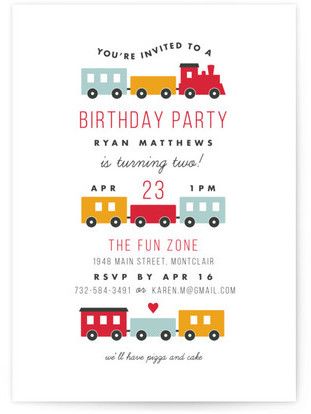 Birthday Train Children's Birthday Party Invitations Train Party Invitations, Train Theme Birthday Party, Unique Birthday Party, New Baby Greetings, Train Birthday Party, Trains Birthday Party, Graduation Greetings, Baby Greeting Cards, Modern Layout