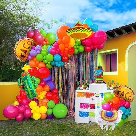 Mexican Carnival Balloon Garland Set Mexican Colorful May 5Th Day Decoration Cactus Tower with Mexican Party Balloon Decor, Mexican Theme Party Balloon Garland, Fiesta Balloon Arch Mexican, Ballon Garland Mexican Theme, First Fiesta Balloons, Carnival Party Decorations, Balloon Birthday, Carnival Party, Aluminum Foil