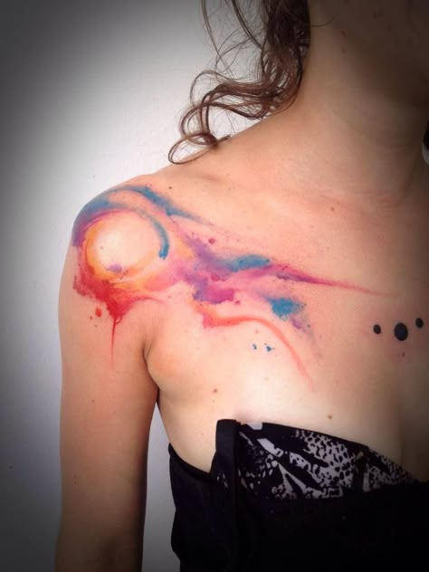 awesome. This site is full of tattoo inspiration AND actually credits the artists. Watercolor Tattoo Shoulder, Zen Tattoo, Small Watercolor Tattoo, Watercolour Tattoos, Catrina Tattoo, Cool Shoulder Tattoos, Sunset Tattoos, Kunst Tattoos, Cool Chest Tattoos