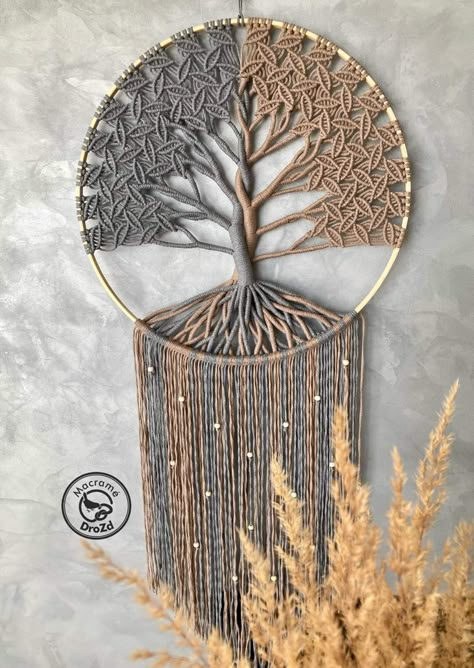 Tree Of Life Macrame Pattern Tutorial, Macrame Tree Of Life Tutorial, Country Craft Ideas, Tree Macrame, Tree Of Life Macrame, Macrame Tree, Crochet Store, Macrame Dream Catcher, Macrame Knots Pattern