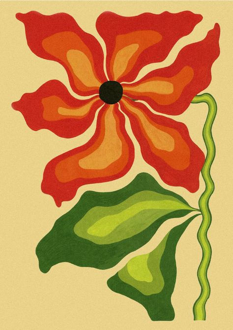 Store – weedswilleatus Flora Illustration Botanical Drawings, Groovy Flower Drawing, Simply Painting Ideas, Abstract Flowers Drawing, Orange Art Aesthetic, Traditional Art Aesthetic, Cartoon Flowers Drawing, Large Canvas Painting Ideas Easy, Pop Art Painting Ideas