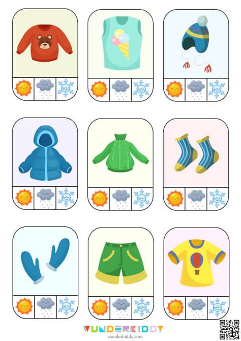 Clothes and Weather Printable Preschool Match Activity Clothes Esl, Clothes Worksheet, Weather Activities Preschool, Preschool Weather, Weather Vocabulary, Weather Print, Esl Games, Kids Worksheets Preschool, Weather Activities