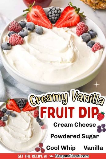 Vanilla Fruit Dip, Easy Fruit Dip, Cream Cheese Fruit Dip, Dessert Dip Recipes, Fruit Dips, Vanilla Fruit, Fruit Dips Recipes, Sweet Dips, Dip Recipes Easy