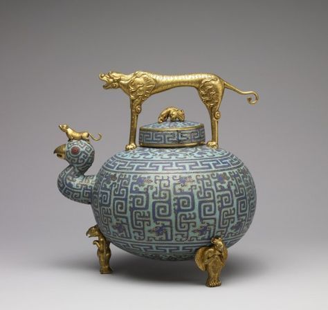 C.1750 - 1800 Chinese cloissone enamel and gilt bronze wine pot from The Walters Art Museum: Cloissone Enamels, Glass Plaques, Cloisonne Jewelry, Vitreous Enamel, Teapots And Cups, Baltimore Maryland, Tea Pots Vintage, Cloisonne Enamel, Chocolate Pots