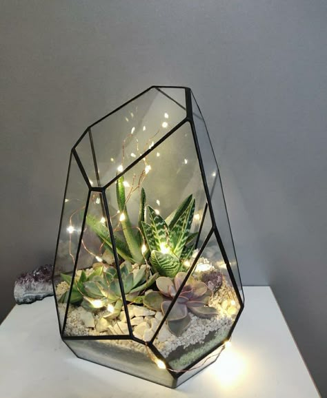 Crystal Terrarium Ideas, Crystal Terrarium Diy, Lamp Terrarium, Succulent Terrarium Ideas, Stained Glass Terrarium, Crystal Room Decor, Diy Succulent Terrarium, Beautiful Terrariums, Mini Terrarium