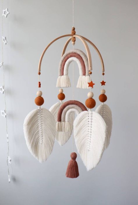 Space of the Week: Plant Pro Hilton Carter Created the Dreamiest Baby Nursery Macrame Baby Mobile, Macrame Workshop, Mobile For Crib, Forest Nursery Decor, Bright Nursery, Simpul Makrame, Rustic Nursery Decor, Pola Macrame, Rainbow Mobile