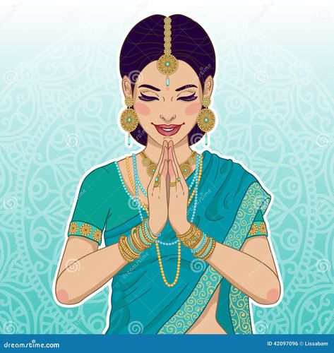 Sari Illustration, Namaste Painting, Lady Face, Indian Woman, Young Woman, Namaste