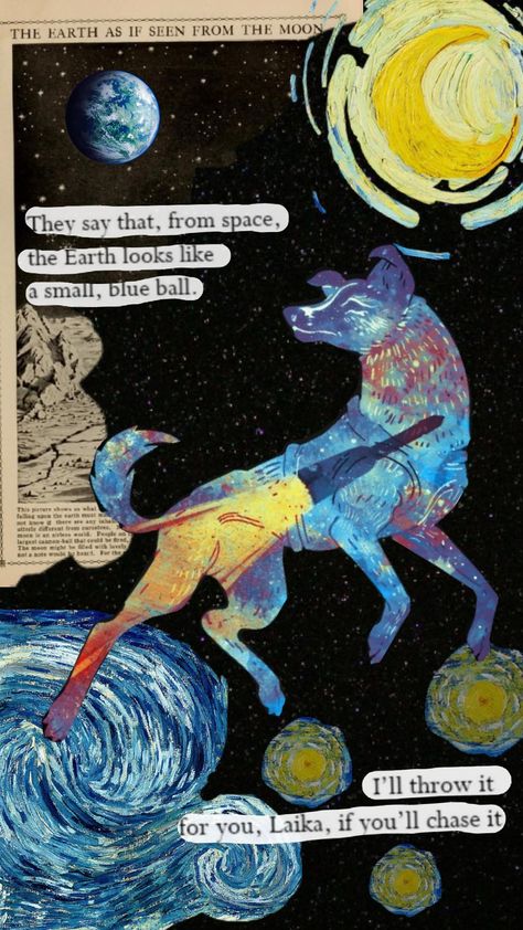 #laika #laikaspacedog #spacedog #space #vangogh #stars #wallpaper Laika Dog, Dog Poetry, Stars Wallpaper, Space Dog, Canine Art, Aesthetic Images, Funky Art, Pretty Art, Drawing Inspiration