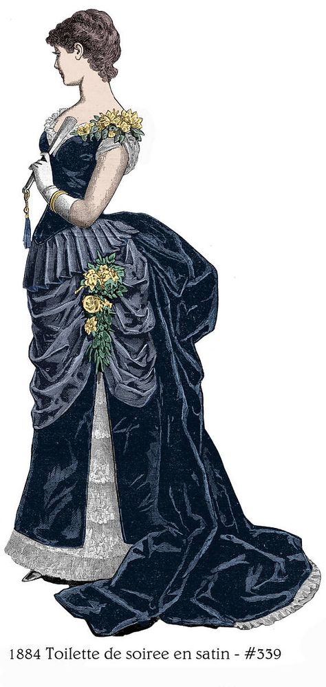 1884 Victorian evening gown pattern, custom sized, $9.95. Includes lots of bonus items including reference material and patterns for undergarments and under-bustle. (Seems almost too good to be true for the price.) Bustle Dress Pattern, English Dress, Lingerie Patterns, Victorian Era Fashion, 1880s Fashion, Bustle Dress, Victorian Costume, 19th Century Fashion, Victorian Clothing