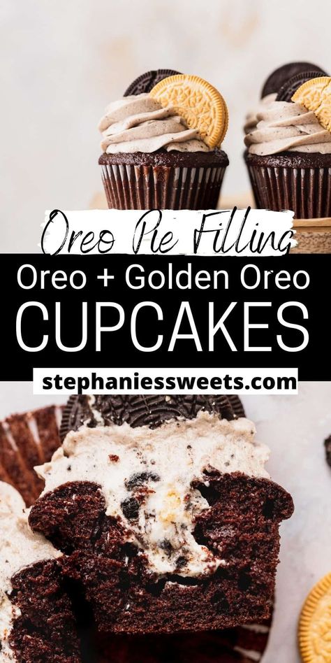 Oreo Cream Cheese Frosting, Oreo Cupcake Recipe, Oreo Cream Cheese, Moist Chocolate Cupcakes, Chocolate Cupcakes Filled, Holiday Candy Recipes, Oreo Frosting, Chocolate Peanut Butter Cupcakes, Oreo Pie