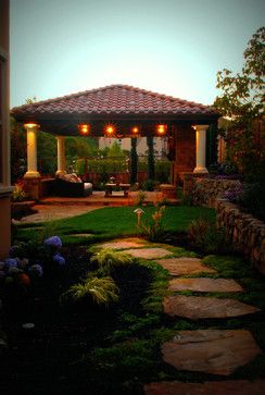 A Tuscan Style Pavilion - Alamo, CA - mediterranean - landscape - san francisco - B. Gordon Builders, Inc. Pavillion Ideas, Backyard Plans, Mediterranean Patio, Mediterranean Landscape, Backyard Plan, Blue Shutters, Mediterranean Landscaping, Tuscan Inspired, Mediterranean Home Decor