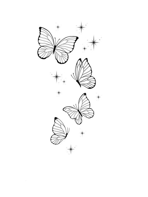 Butterfly Tattoo Stars, Butterfly With Sparkles Tattoo Design, Simple Butterfly Stencil, Simple Butterflies Tattoo, 4 Butterflies Tattoo, 3 Butterfly Tattoo On Arm, Tato Simple, Mariposas Tattoo, Butterfly Tattoos Images