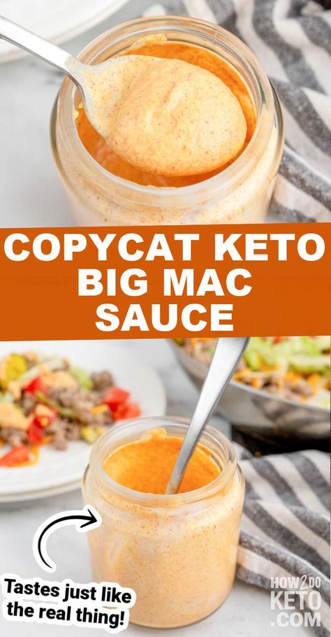 To give any burger a delicious, Keto-friendly twist, add some sugar-free Big Mac sauce. It’s even more delicious than the original burger sauce! Mac Sauce Recipe Keto, Keto Burger Sauce, Keto Big Mac Sauce, Low Carb Mcdonalds, Keto Receipts, Keto Mcdonalds, Keto Gravy, Bic Mac, Keto Big Mac