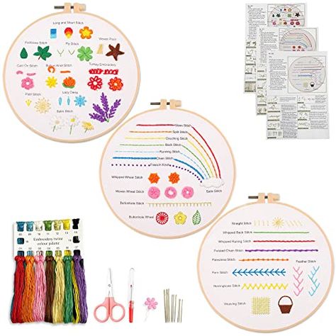 Learn embroidery like a pro! Myfilicity Embroidery Beginners Stitch Practice kit offers 3 starter kits with 30 stitching techniques. Get your craft game on now! Beginner Embroidery Kit, Beginners Embroidery, Embroidery Stitch, Basic Embroidery Stitches, Hand Embroidery Kit, Stitching Techniques, Different Stitches, Learn Embroidery, Easy Stitch