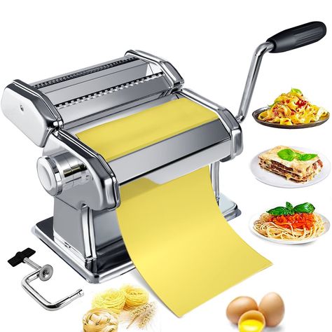 Amazon.com: Pasta Maker Machine, 7 Thickness Settings Dough Roller Pasta Maker with 2 Blades Noodle Cutter Manual Rolling Noodles Maker with Crank 2 Widths Cutter, for Spaghetti Fettuccine Lasagna Dumpling Skins : Home & Kitchen Fettuccine Lasagna, Spaghetti Fettuccine, Pasta Making Machine, Pasta Maker Machine, Noodle Machine, Dumpling Skin, How To Make Spaghetti, Pasta Roller, Noodle Maker