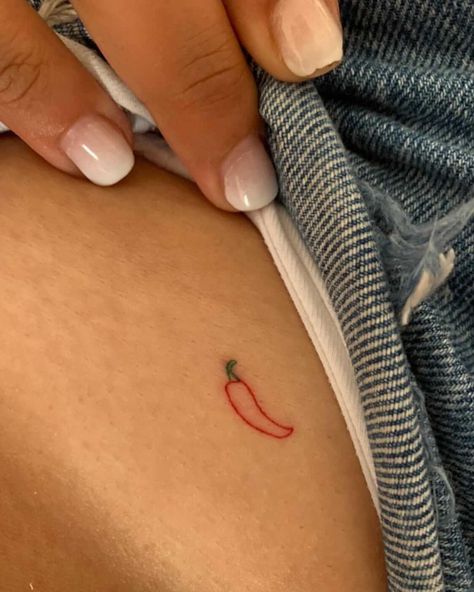 Emiliano R. | TATTOO ARTIST on Instagram: “Matching chiles 🌶 all the way to Spain 🇪🇸 �• • Machine- @fkirons “exxo 4.0mm” Ink - @eternalink Needles- @eztattoing Glide - @inkeeze…” Red Chilli Pepper Tattoo, Taco Flash Tattoo, Mini Food Tattoos, Small Spain Tattoo, Tattoos To Get In Spain, Chile Tattoo Ideas, Chili Tattoo Minimal, Aperol Spritz Tattoo, Spain Inspired Tattoo