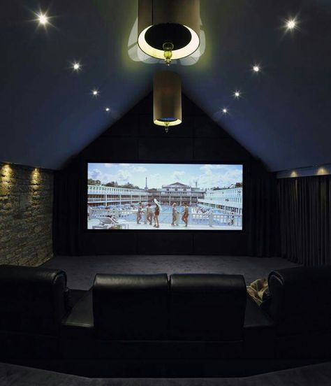 Attic movie room Attic Movie Room, Attic Media Room, Attic Game Room, Cozy Attic Bedroom, Home Theater Room Design, Theater Room Design, Attic Bedroom Designs, Home Cinema Room, Attic Design