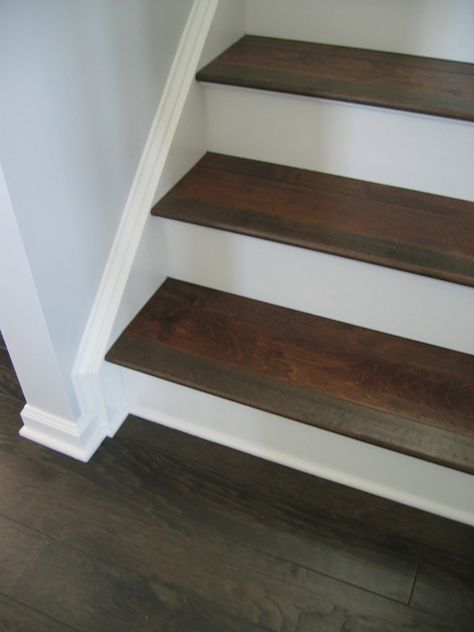 Installing Engineered Hardwood on Stairs, home diy Hardwood On Stairs, Baseboards On Stairs, Floor Trim Ideas Baseboards, Stair Moulding, Wood Floor Stairs, Diy Hardwood Floors, Stair Renovation, Diy Wood Floors, Hardwood Stairs