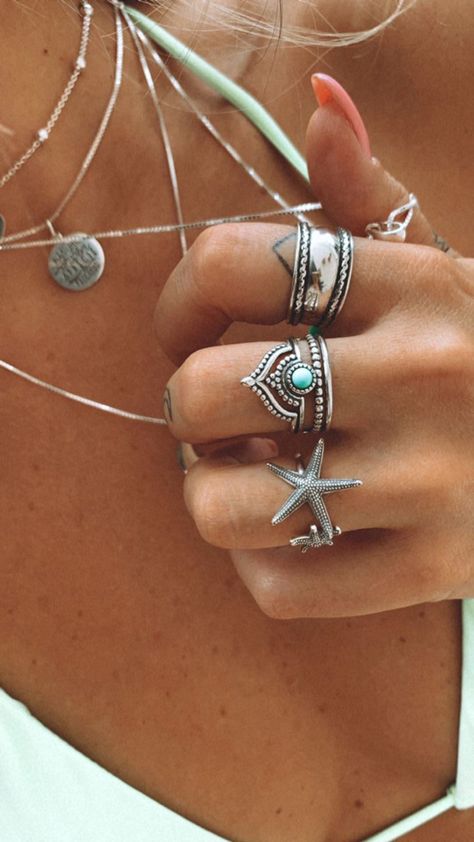 Sterling Silver Rings Boho Vintage, Silver Hippie Jewelry, Silver Bohemian Alloy Jewelry, Bohemian Silver Ring Jewelry, Silver Hippie Jewelry Suitable For Beach, Silver Bohemian Shell Jewelry, Boho Silver Rings, Sterling Silver Rings Boho Hippie, Silver Boho Rings