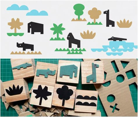 Homemade Stamps, Animals Playing, Kids Art Studio, Diy Stamps, Handmade Charlotte, Stamp Carving, Handmade Stamps, Safari Tour, Stamp Printing