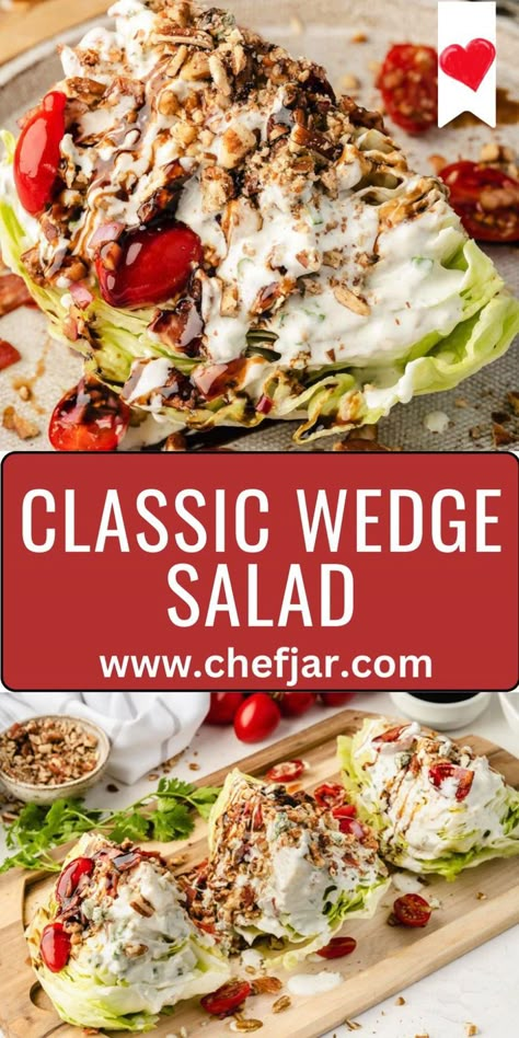 Enjoy the crisp freshness of a classic wedge salad. Crisp lettuce, creamy dressing, and savory toppings make it a timeless favorite! Cobb Wedge Salad, Best Wedge Salad Recipe, Crumbled Blue Cheese Recipes, Wedge Salad Appetizer, Best Wedge Salad, Chopped Wedge Salad, Wedge Salad Dressing, Blue Cheese Wedge Salad, Lettuce Wedge Salad