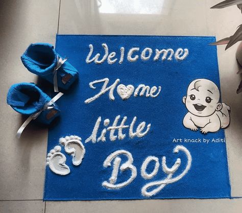 New Born Baby Welcome Decor Ideas, Baby Welcoming Ideas, Baby Shower Home Decor Ideas, Welcome Baby Rangoli, Baby Welcome Rangoli, Baby Coming Home Decorations, Baby Boy Decorations Welcome, Decoration For Baby Welcome, Baby Welcome Ideas