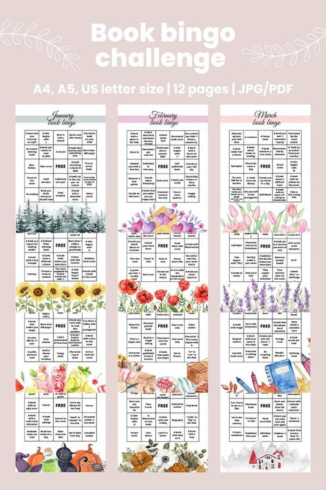 A year of book bingo challenge, 12 bingo cards Book Bingo Challenge 2023, A To Z Reading Challenge Template 2024, Reading Challenges For Adults, Bookworm Game, Book Challenge Template, January 2024 Book Bingo, Bingo Reading Challenge 2023, Book Bingo Challenge, Reading Bingo Challenge