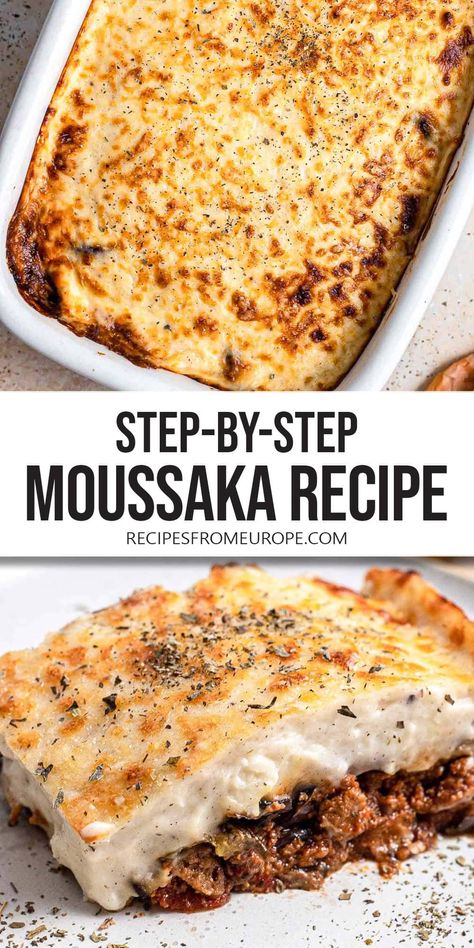 Want to make delicious Moussaka? This classic layered dish made with eggplant, minced meat, and Bechamel sauce is worth the effort! Beef Moussaka Recipe, Moussaka Recipe Greek Easy, Best Moussaka Recipe, Musaka Recipe, Moussaka Recipe Greek, Vegetarian Moussaka Recipe, Lamb Moussaka, Maqluba Recipe, Vegetarian Moussaka