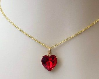 Red Jewelry Necklace, Gold Simple Necklace, Ruby Necklace Gold, Ruby Red Jewelry, Ruby Heart Necklace, Ruby Heart Pendant, Red Heart Pendant, Red Heart Necklace, Gold Bridal Necklace