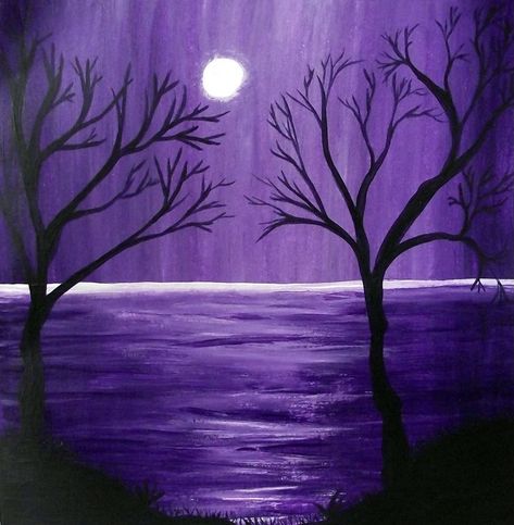 Purple Monochrome Painting, Monochromatic Painting Ideas, Sunrise Drawing, Purple Landscape, Monochromatic Painting, Naïve Artist, Monochrome Painting, Purple Painting, Purple Stuff