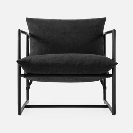 17 Stories Mcguigan Metal Framed Sling Accent Chair | Wayfair Occasional Chairs Bedroom, Textured Cushions, Couch Black, Apartment Size Furniture, Black Accent Chair, Gray Couch, Lounge Chairs Living Room, Living Room Lounge, Sling Chair